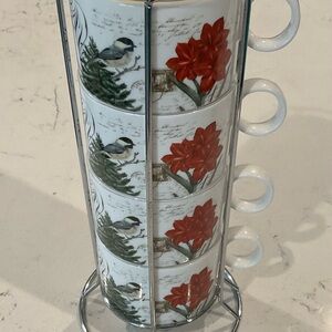 Grace Teaware Floral & Chickadees & Tiger Lilies Stacking Mugs